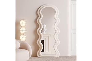 BOJOY Full Length Wavy Arched Mirror, 63x24in, Wall Mount/Standing/Leaning - White
