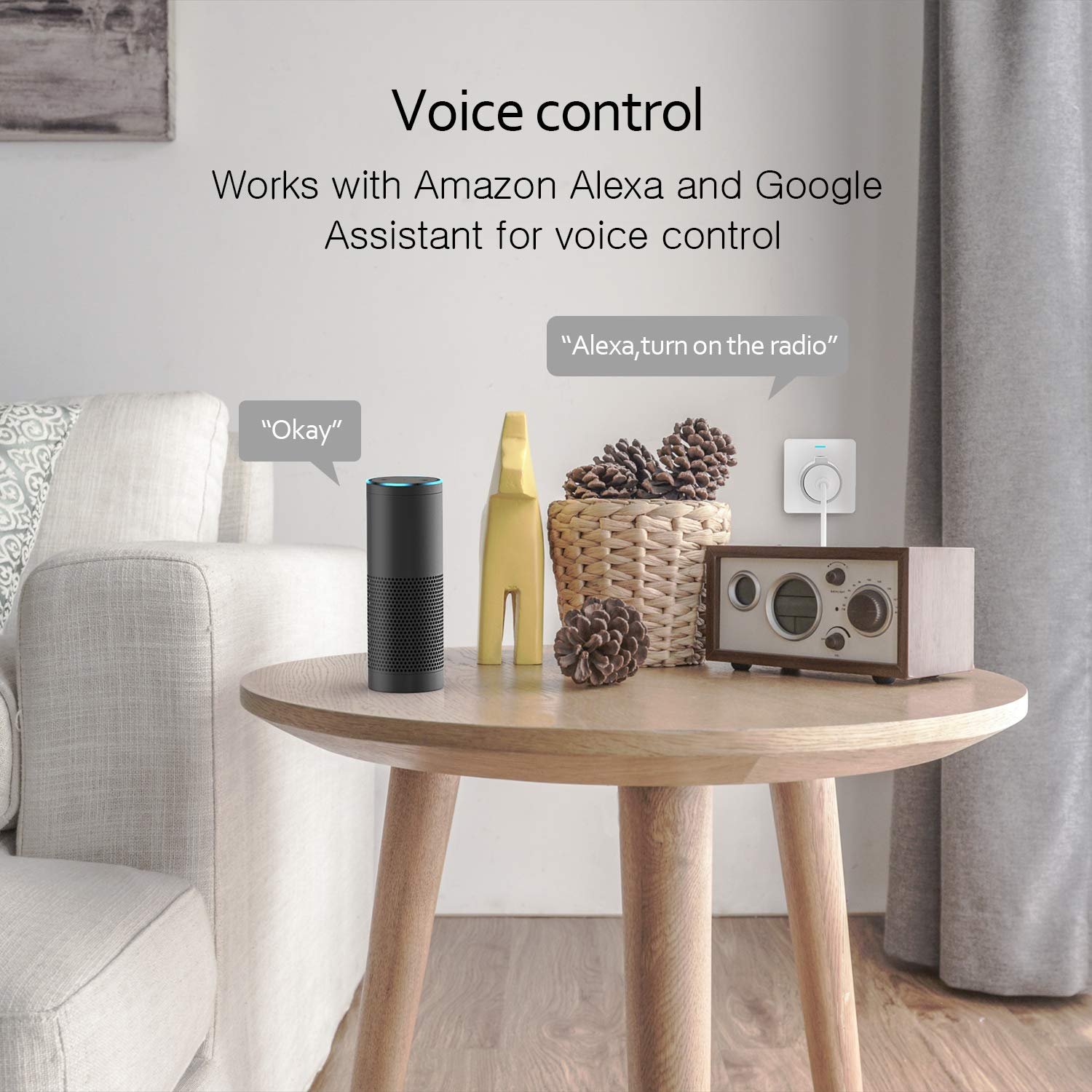 WLAN Steckdose, Smart Steckdose mit Verbrauchsanzeige Timer kompatibel mit iOS & Android, funktioniert mit Alexa/Google Home/IFTTT, Kein Hub erforderlich 10A-2300W