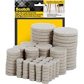 Scotch Felt Pads 162 PCS Beige, Felt Furniture Pads for Protecting Hardwood Floors, Round, Assorted Sizes Value Pack, Self-Stick design, Protecting from nicks, dents and scratches (SP845-NA)