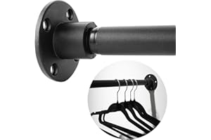 GKK Curtain Rod/Industrial Shower rods/Closet Rod 29"-63.5" for Bathroom Closet Bar Heavy Duty Black Adjustable Screw in Doorway Wall Mounted Window Curtain Rod Stainless Steel (29"-63.5 1pack)