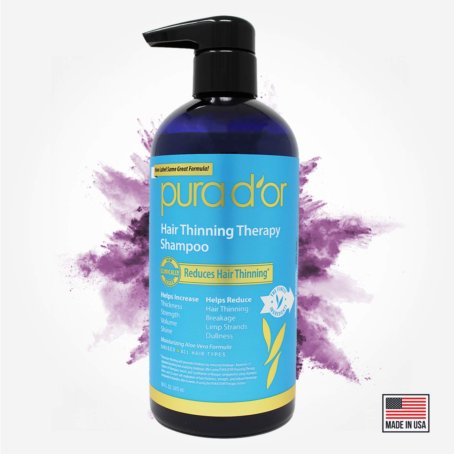 PURA D'OR Hair Thinning Therapy Biotin Shampoo ORIGINAL Scent (16 oz) w/Argan Oil, Herbal DHT Blockers, Zero Sulfates, Natural Ingredients For Men & Women, All Hair Types (Packaging may vary) : Beauty