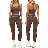 PQBPQB Women 2 Piece Workout Sets Racerback Color Block Tank Top High Waist Tummy Control Active Leggings Pilates Outfits