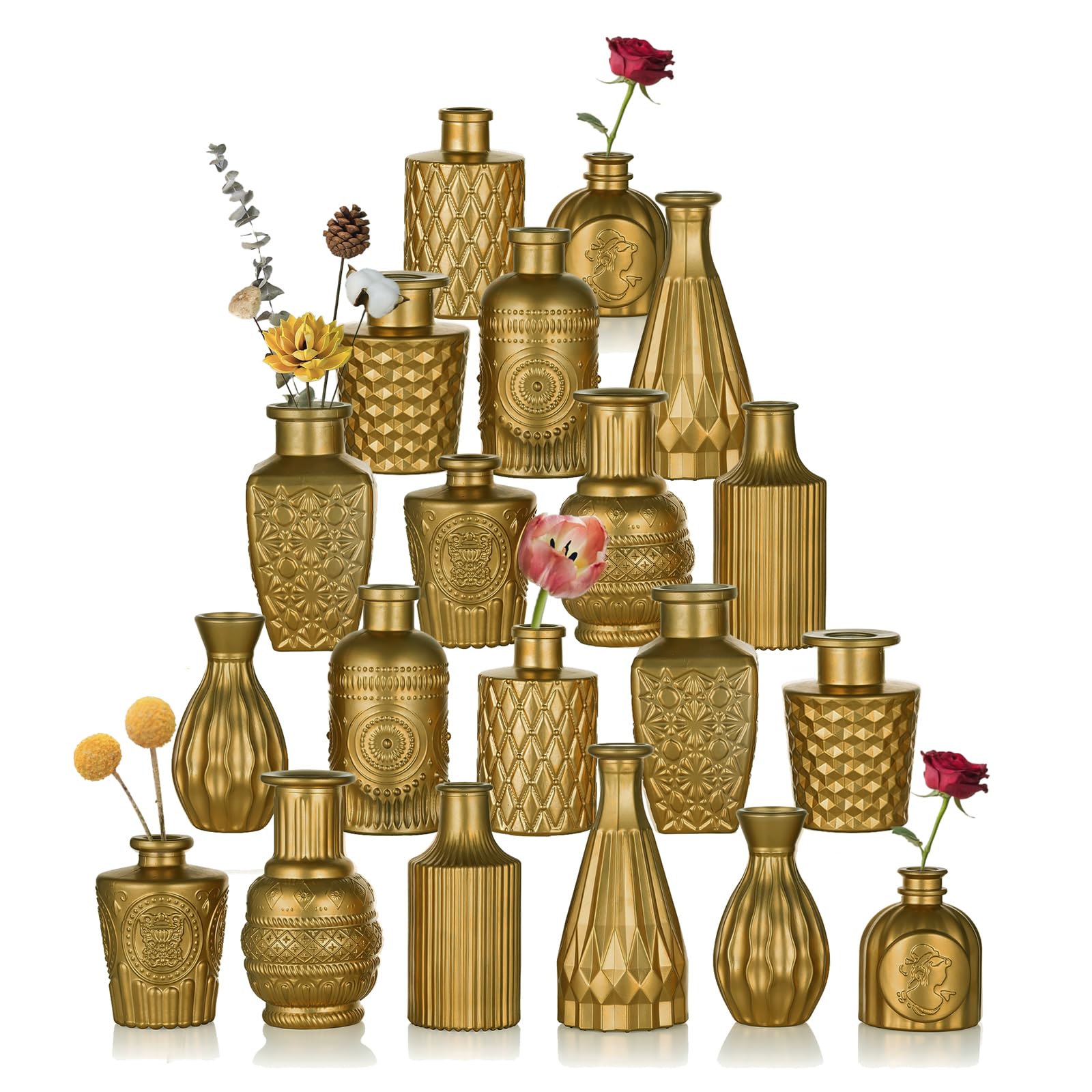 Photo 1 of Golden Small Glass Vases for Centerpieces - Hewory 20pcs Dark Gold Bud Vase in Bulk, Mini Vintage Decorative Single Flower Vase for Wedding Birthday Party Baby Shower Home Living Room Table Decor