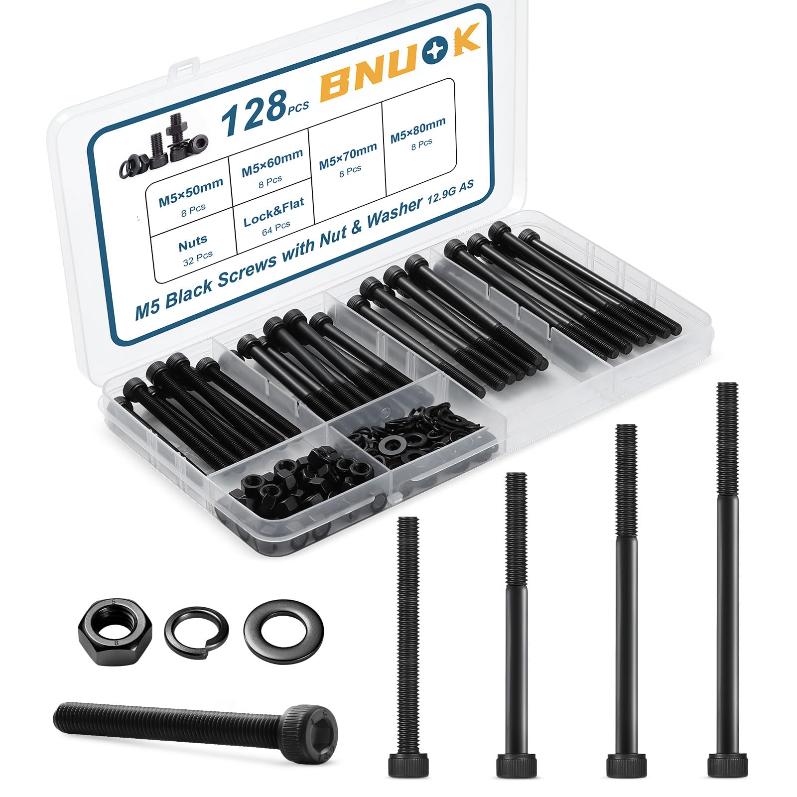 BNUOK 128 PCS M5 Screws Assortment Kit, 12.9 Grade