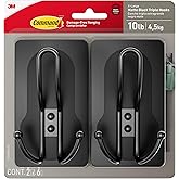 Command X-Large Black Triple Hooks, 2 Hooks, 6 Strips | Heavy Duty, Damage-Free Hanging with Adhesive Strips, No Tools Wall Hook for Hanging Decorations, Holds up to 10 lb
