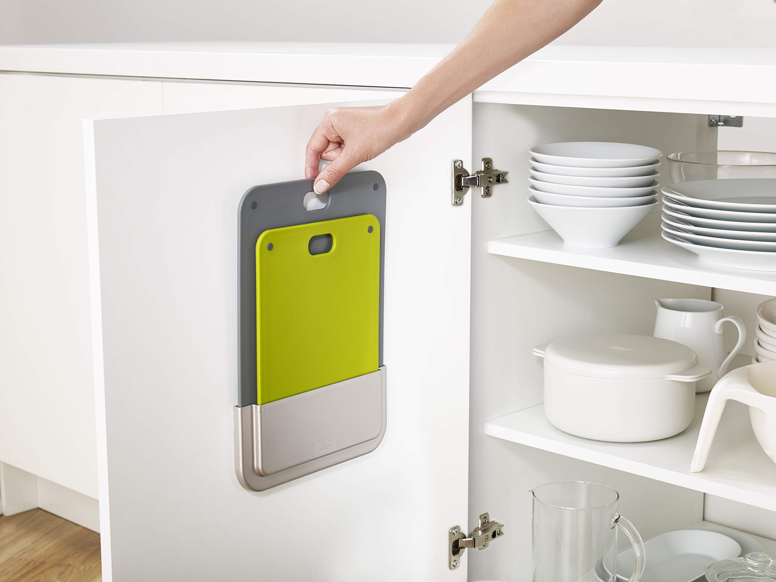 Joseph Joseph DoorStore Chop Cutting Board Set with Storage Case 3M Adhesive Wall and Cabinet Door Mount, 2-Piece, Multicolored