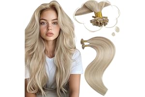 Moresoo U Tip Hair Extensions Human Hair Blonde Keratin Hair Extensions Human Hair 20 inch Highlight Ash Blonde Mixed Bleach Blonde Utip Human Hair Extensions Ash Blonde 50g/50s