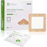 NeuHeils Silicone Adhesive Foam Dressing with Gentle Border 4''x4'' for Bed Sore Leg Ulcer 10 Pack, High Absorbency Waterproof Silicone Wound Bandage