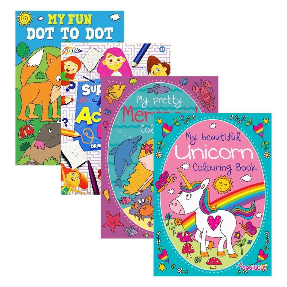 Sixstore Relaxing Antistress Colouring Books for Girls, Dot to Dot Book, Size A4, Set of 4 Coloring Books in Assorted Art Pattern Designs