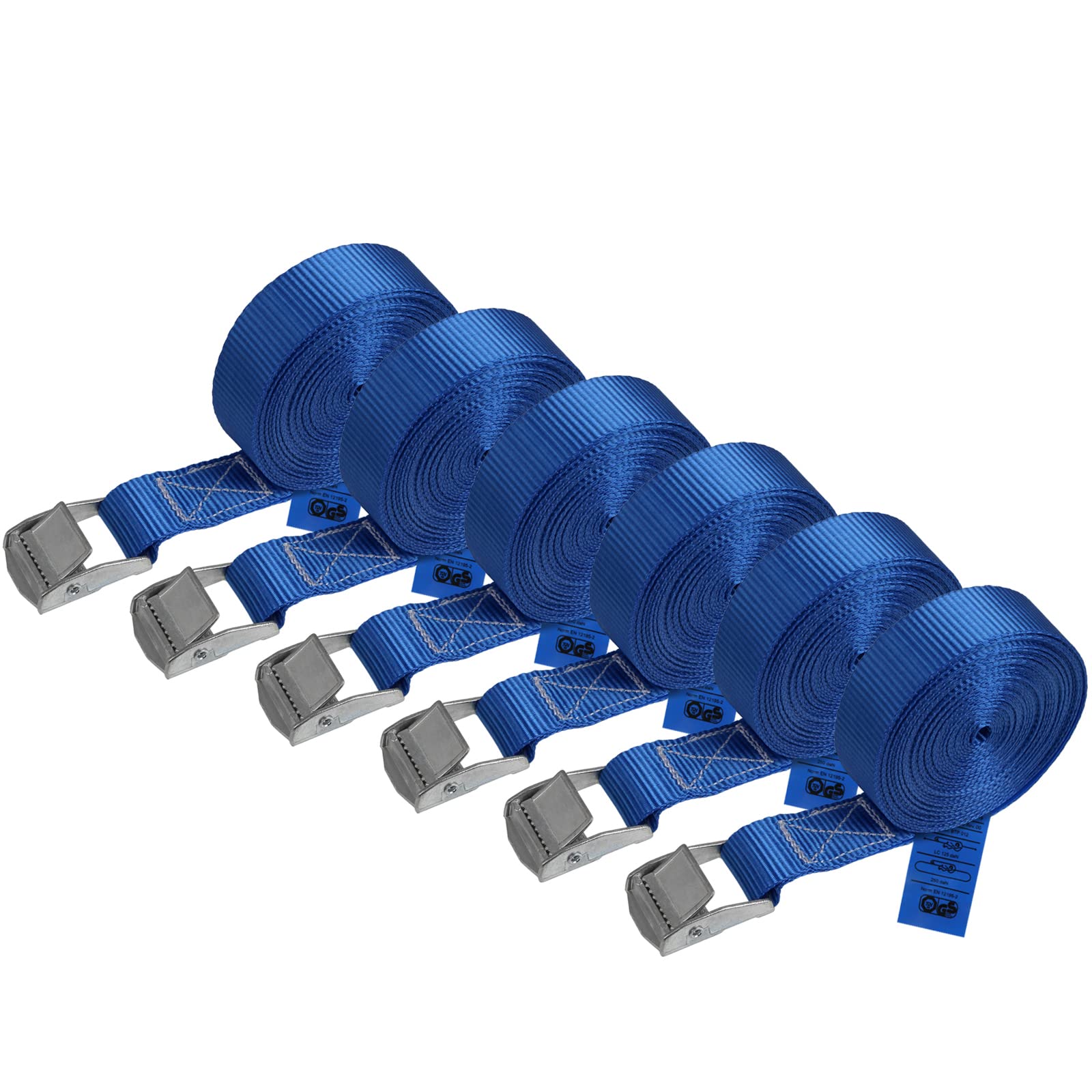 Lashing Straps Tie Down Straps Tension Belt - blue - 2,5m 4m 6m - different quantities, loadable up to 250 kg DIN EN 12195-2, 6 pieces 2.5 cm x 6 m