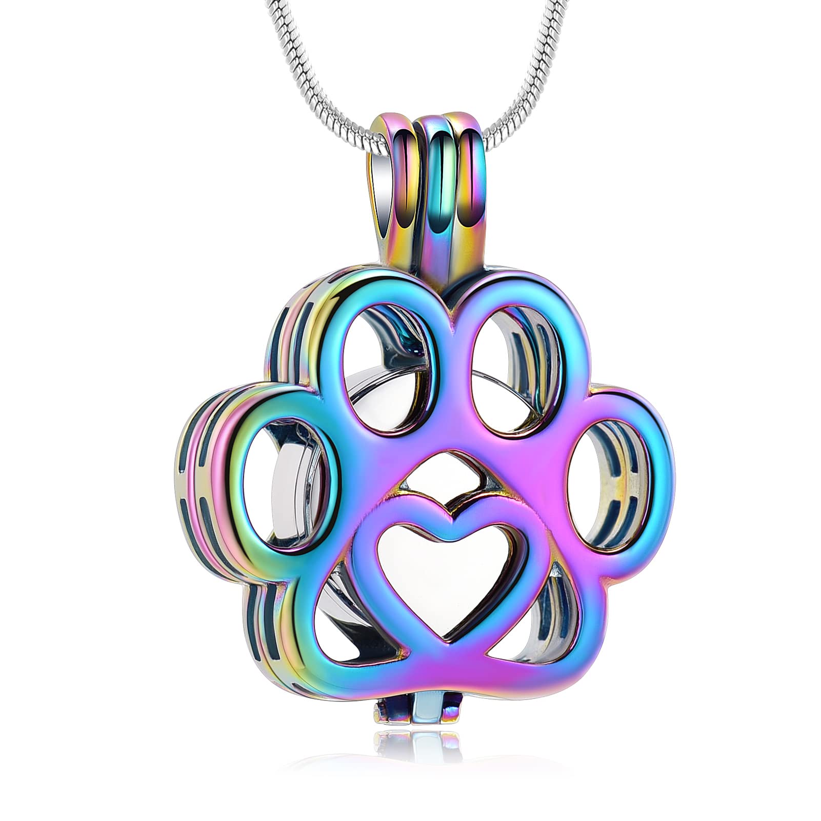 Minicremation Pet Cremation Jewelry For Ashes Paw Print Urn Necklace for Ashes Cremation Necklace for Pet Ashes Stainless Steel Ash Necklace Memorial Ash for Women Men, (MC-B-20023-N-SC-)