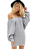 Simplee Women's Sexy Off Shoulder Batwing Sleeve Knitted Mini Sweater Dress Gray