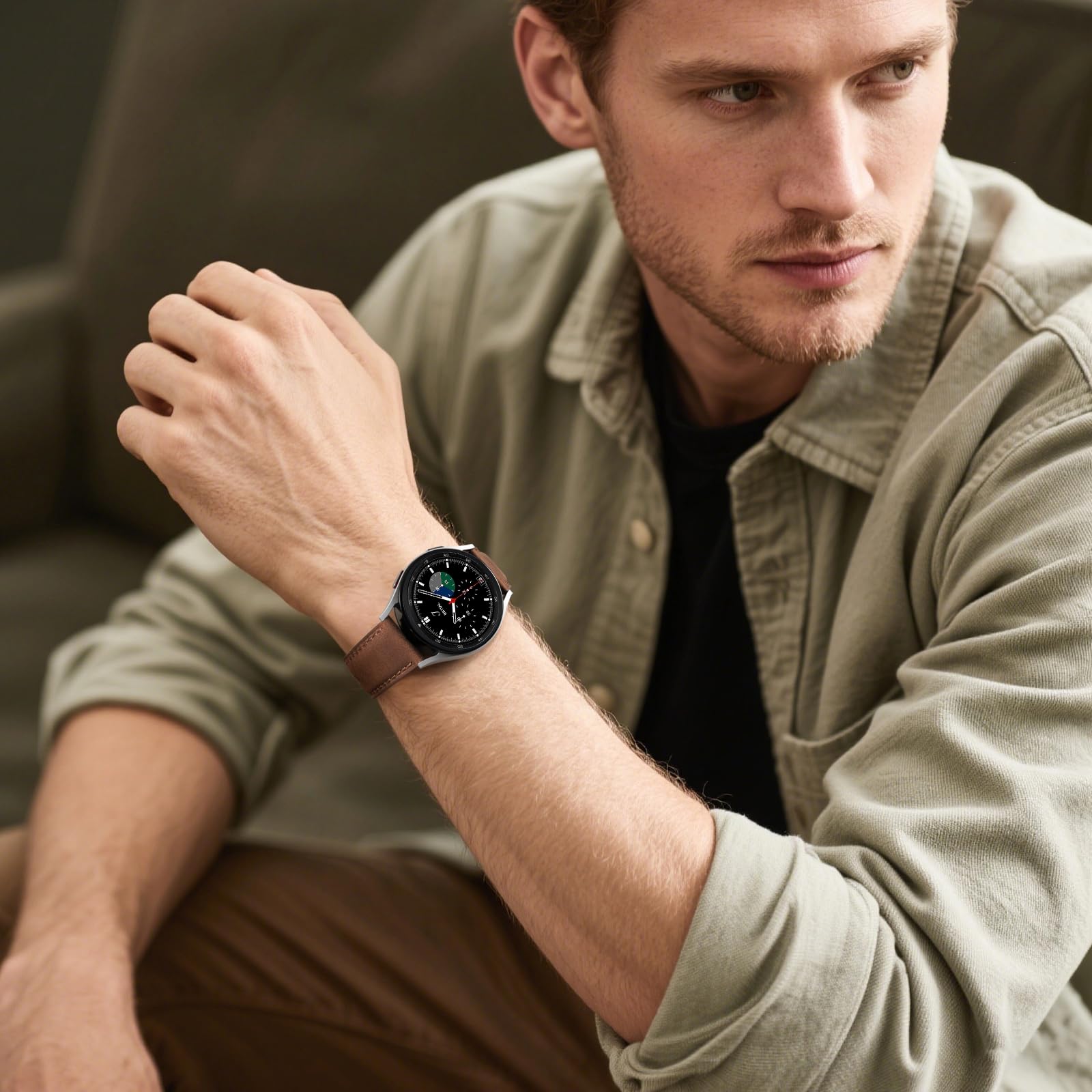 Haveda Leather Bands Compatible with Samsung Galaxy Watch 7 Band 6 5 4 FE 40mm 44mm/Galaxy 6 4 Classic/5 pro/Active 2, 20mm Vintage Genuine Leather Replacement Strap for Samsung Watch Bands Men Women