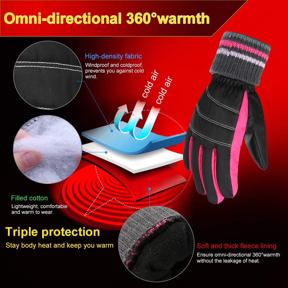 VBIGER Kids Gloves Winter Ski Gloves,Aged 6-12