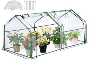 Greengro Mini Greenhouse, 71" x 36" x 36" Portable Greenhouses for Outdoors with Roll-up Zipper Door, Ground Stakes & 20 T-Shaped Plant Tags, Waterproof UV-Resistant Green House for Indoor