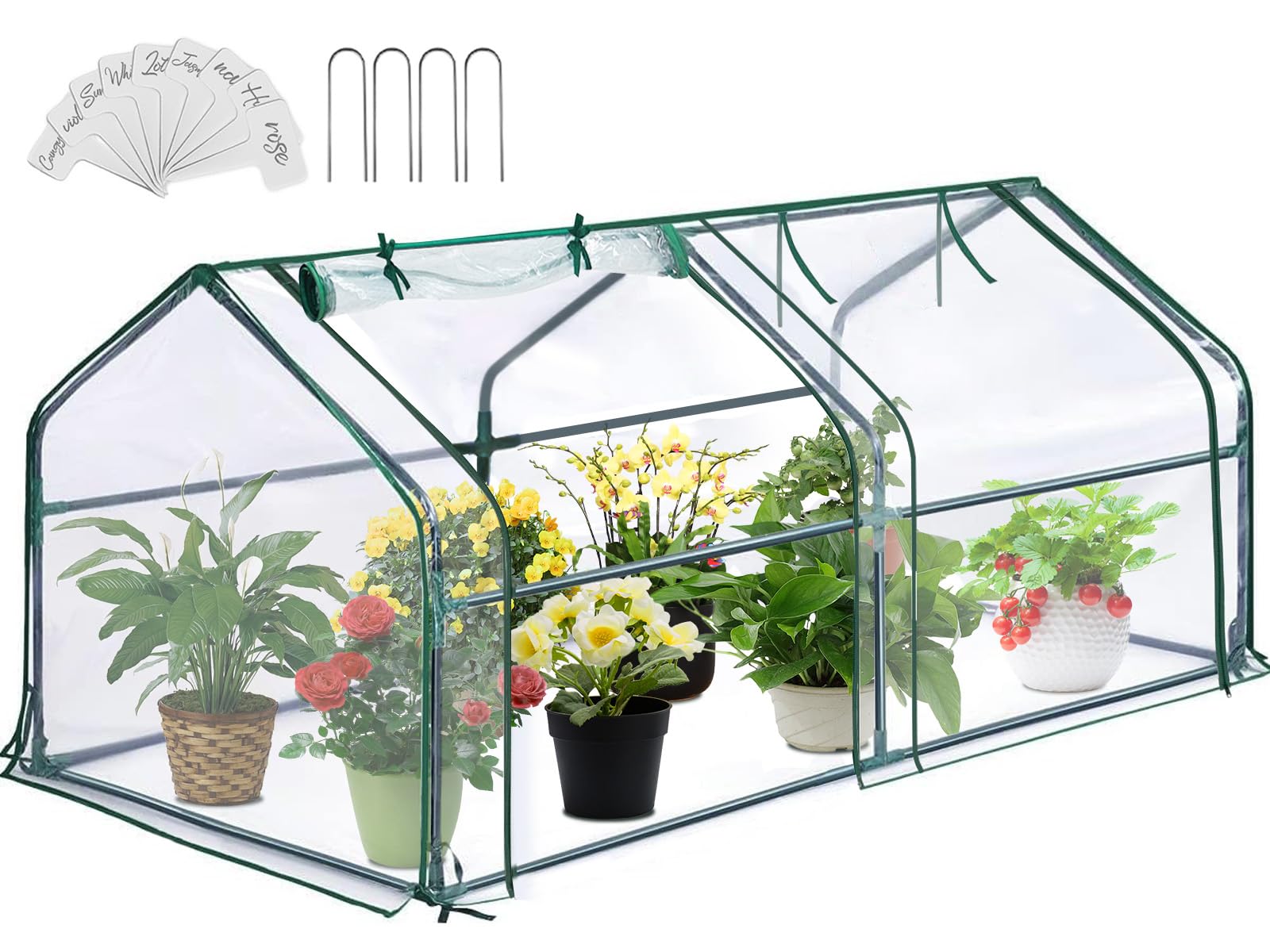 Photo 1 of Greengro Mini Greenhouse, 71" x 36" x 36" Portable Greenhouses for Outdoors with Roll-up Zipper Door, Ground Stakes & 20 T-Shaped Plant Tags, Waterproof UV-Resistant Green House for Indoor