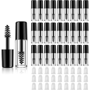 27Pcs Mini Empty Mascara Tubes and Wands, 1.2ml Travel-Size Refilled Eyelash Bottles for Castor Oil, Transparent Eyelash Eyel