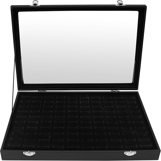 Espositore Porta Anelli In Velluto Nero 7 Scomparti – Organizer Da Viaggio O Da Comodino Per Gioielli E Orecchini