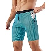 MIZOK Men's Stripe Performance Compression Workout Shorts Tight Gym Athletic Shorts with Pockets