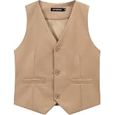 Spring&amp;Gege Boys Suit Vest Regular Fit for Formal Dress Waistcoat | Soft Lightweight, Kids Tuxedo Vest with Two Pockets, Adjustable Waist, School Prom Graduation Weddings, Size 4-14 Years