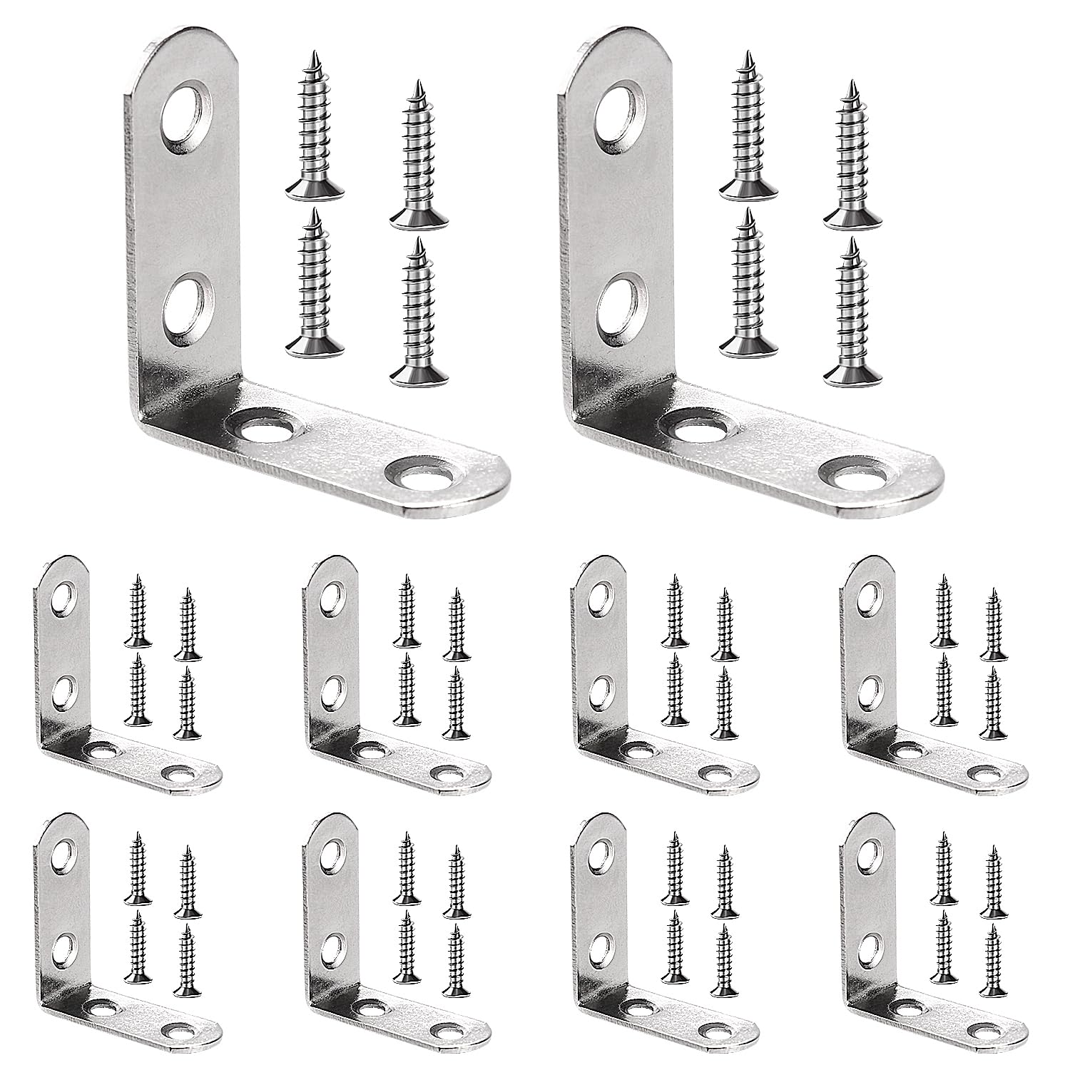 VooGenzek 10 PCS 40x40x16x2 mm L Brackets, Corner Brackets, 90 Degree Right Angle Brackets Fastener, Stainless Steel L Shaped Corner Braces, with 40 PCS Screws, for Furniture Desk Table Shelf