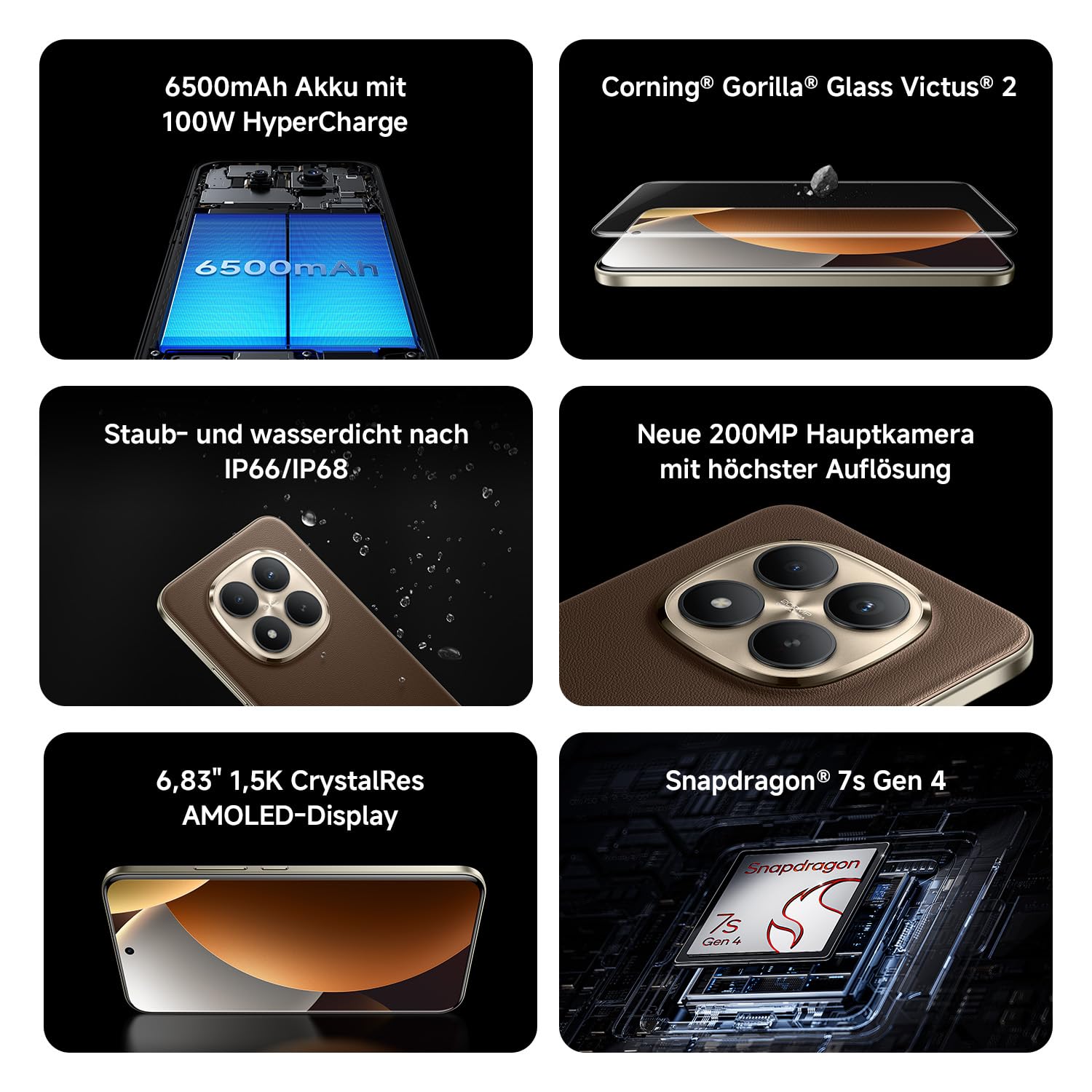 XIAOMI Redmi Note 15 Pro+ 5G Smartphone (12+512 GB) – Handy mit Android, 6500-mAh-Akku, IP66/IP68 Staub- und Wasserschutz, Neue 200-MP-Kamera, 6,83" AMOLED-Display, Mocha Brown, 2 Jahre Garantie 3