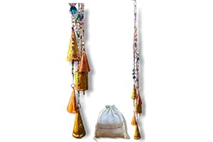 Siddhivinayak Overseas Metal Cow Gold Bells Decorative Brass Iron Vintage Hanging Decorations Bell for Christmas Garland Decoration Decor Tree Rustic Antique Door (Cylindrical with Cone)