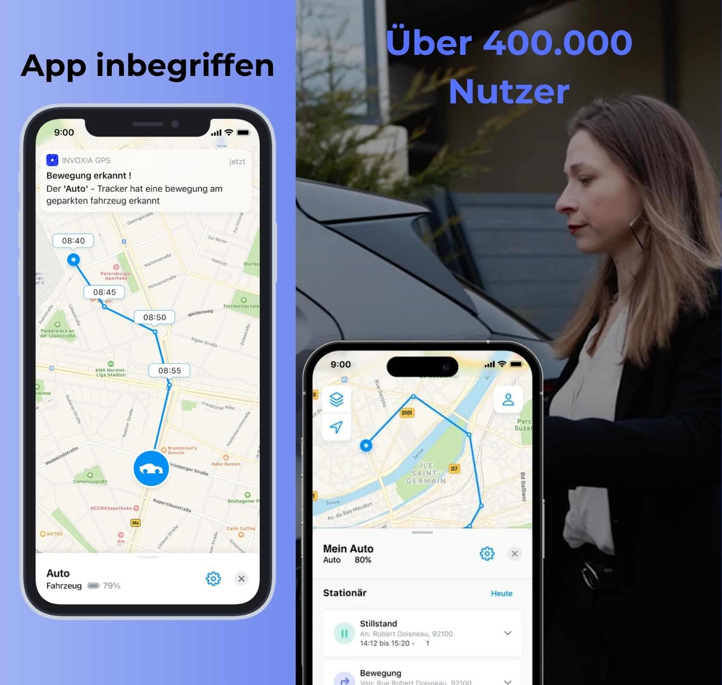 Invoxia GPS Tracker Edition 2026 - wasserdicht, verbesserte GPS-Genauigkeit, USB-C - Netzwerk-Abonnement inklusive 3 Jahre - Live-Lokalisierung, Diebstahl & Bewegungsalarm - Autos, Motorräder 4