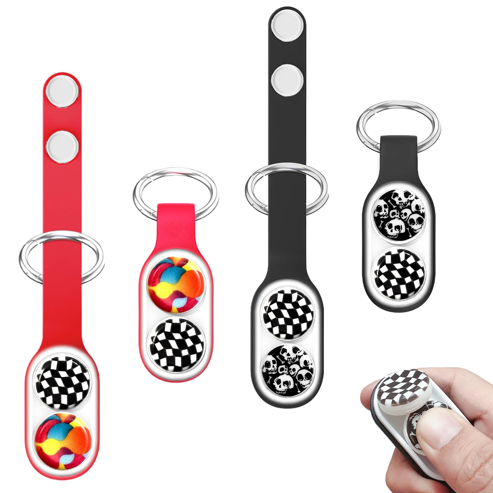 Echehi 2pcs Magnetic Pop Fidget Toys, Portable Stress Relief Fidget Keyring, Anxiety Relief & Focus, Ideal for Adults and Kids. Red, Black