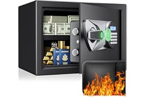 BlackSmith Home Biometric Safe 1.0 Cub - Fingerprint Recognition Box With Keys, Keypad Lock, LCD Display, Dual Alarm System - Wall Mount Cabinet for Jewelry and Valuables, Black