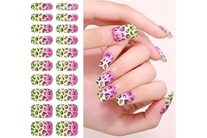 BELOVEDONE Semi Cured Gel Nail Strips, Hot Pink Green Leopard 20 PCS Gel Nail Stickers Required UV Nail Lamps Light Gel Nail Wraps Salon-Quality Long Lasting Easy to Use for Home Nails DIY