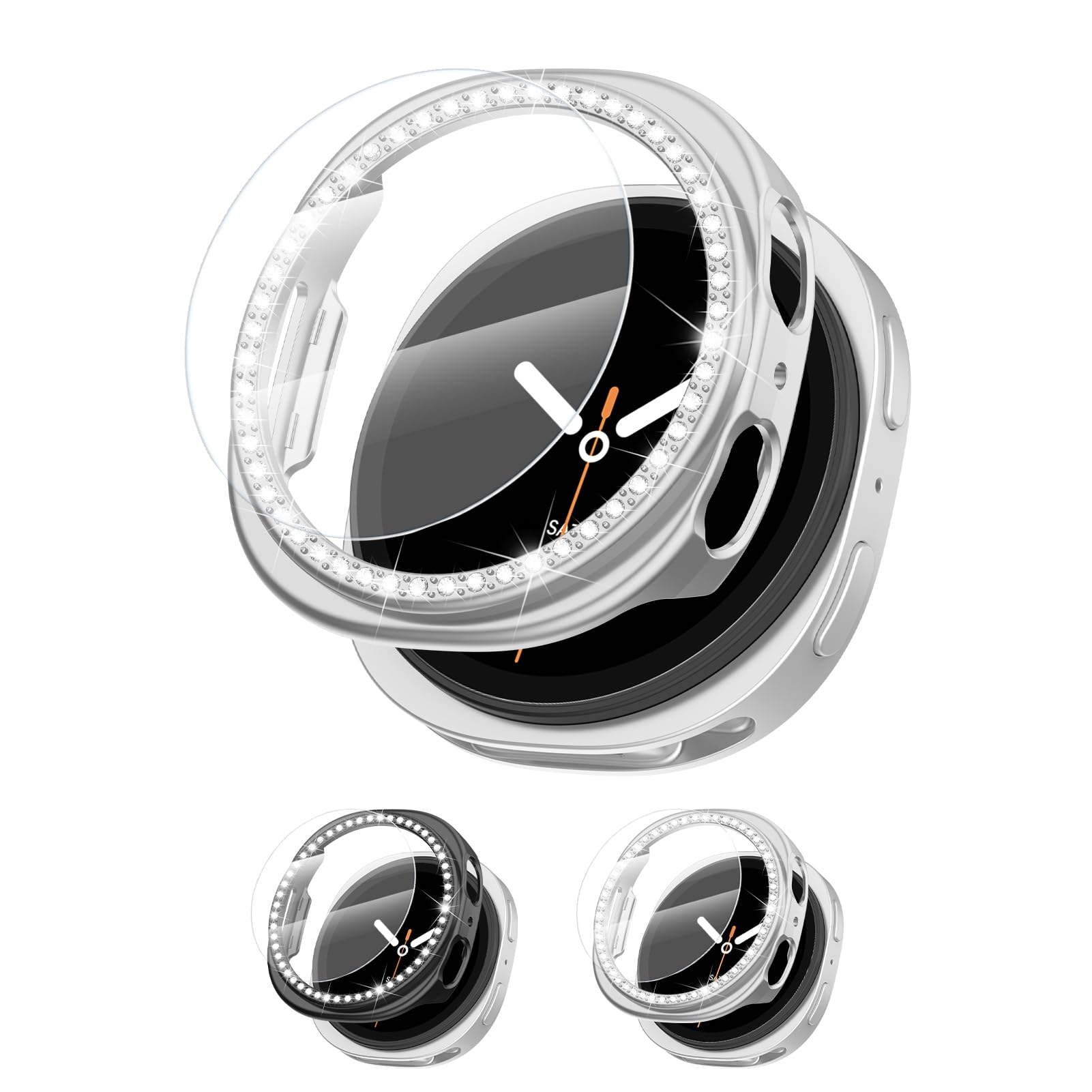 Photo 1 of [2+2Pack Bling Diamond Case for Samsung Galaxy Watch 8 Screen Protector 44mm Women, Glitter Rhinestone Protective Hard PC Bumper Covers for Galaxy Watch 8 Case 44mm Cover Accessories