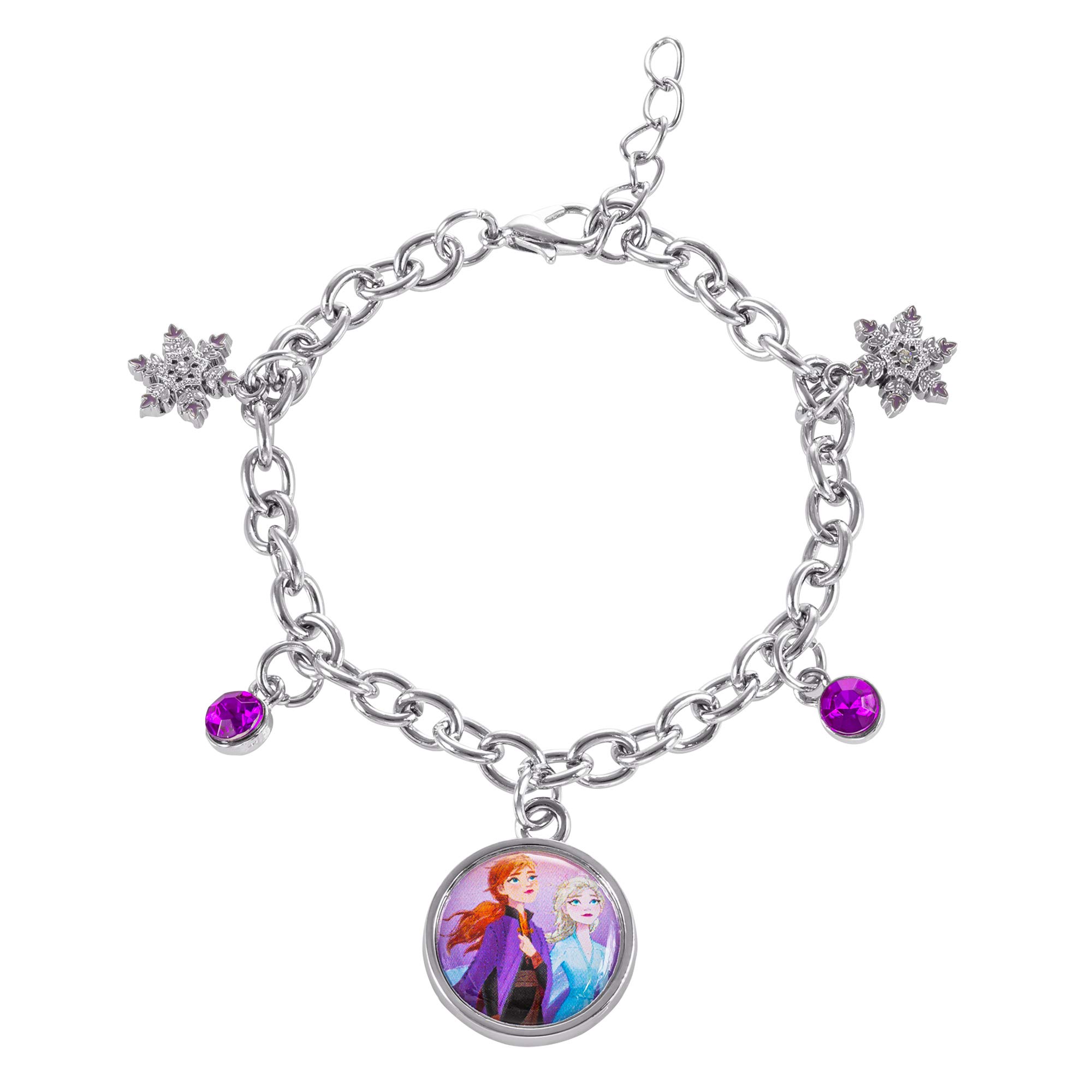 Disney Frozen 2 Sisters Elsa and Anna Fashion Charm Bracelet, 6.5 + 1" Extender