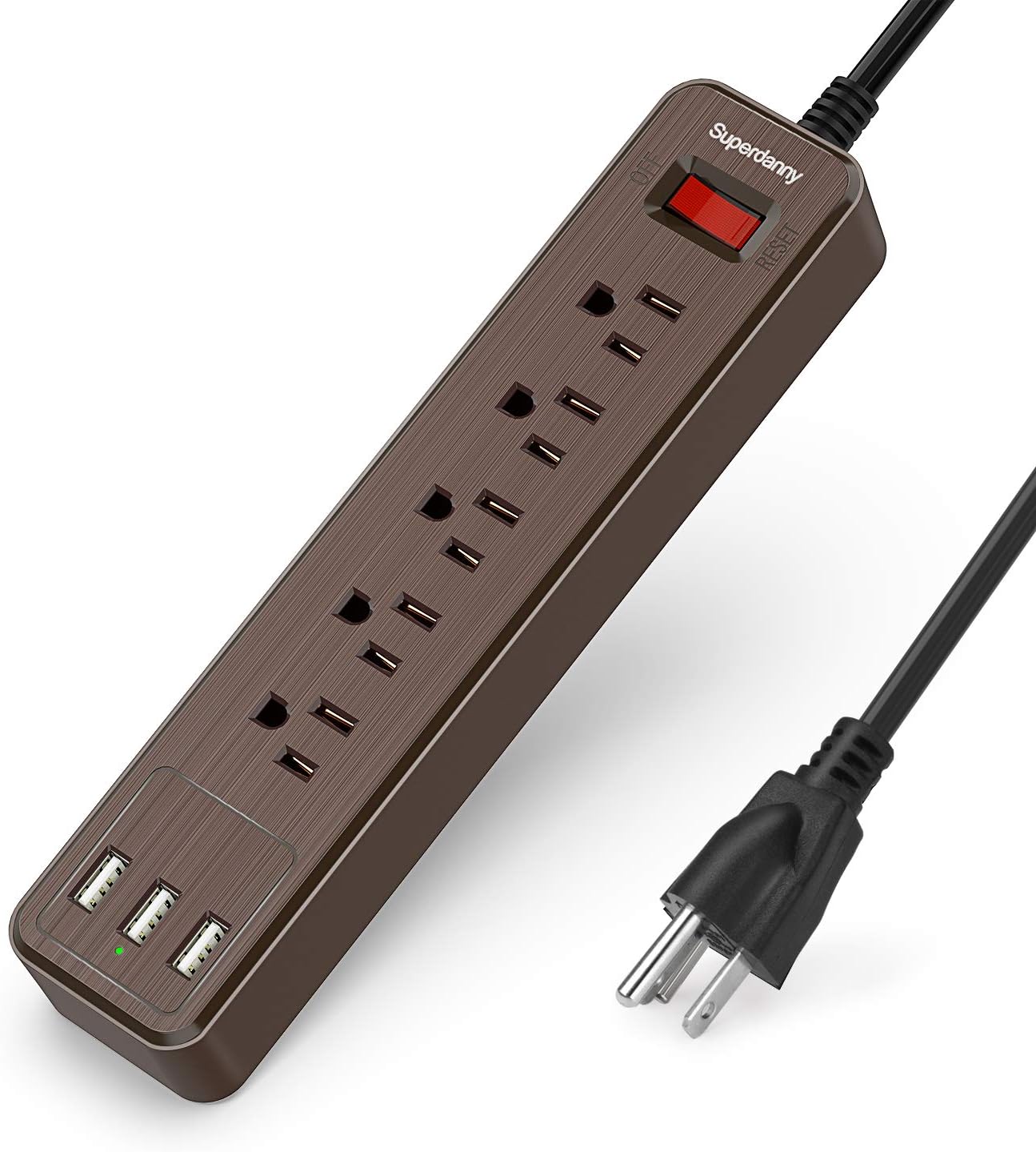 SUPERDANNY USB Surge Protector Power Strip Mountable Extension Cord Multiple Protection 5 Outlet 3 USB Port with Hook & Loop Fastener for iPhone iPad PC Home Office Travel Black: Electronics