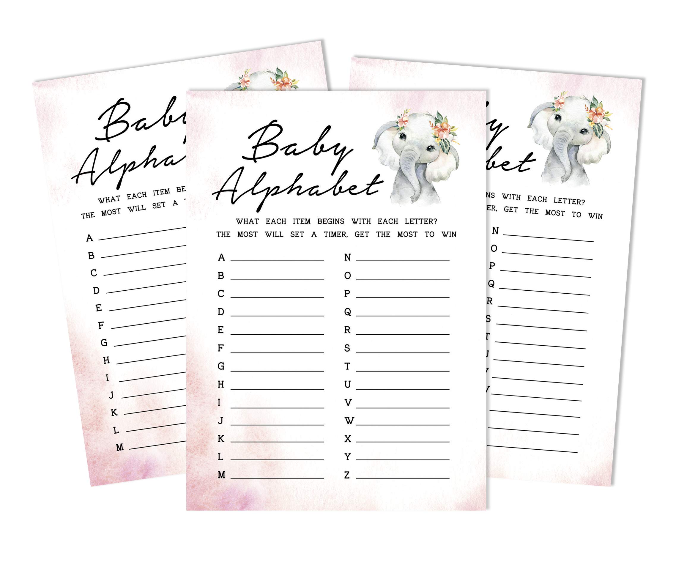 Inkdotpot Baby Shower Game Set Of 50 Baby Alphabet ABC Game Baby Elephant Girl Jungle Animals Party Supplies