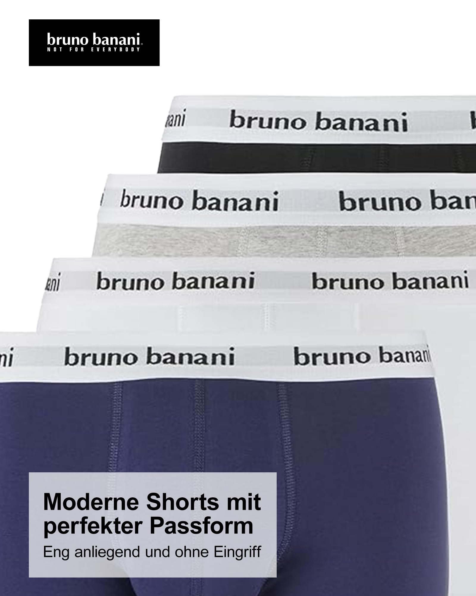 bruno banani Herren Shorts Snazzy- 4er Set - Boxershorts Herren Baumwolle mit Stoffgummibund - atmungsaktiv - ohne Eingriff - Memory Effekt schwarz//weiß//Marine//grau, XXXL 3
