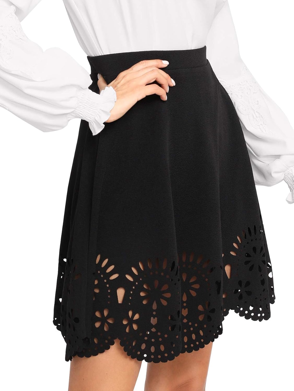 SheIn Women's Basic Solid Flared Mini Skater Skirt at  Women’s Clothing store