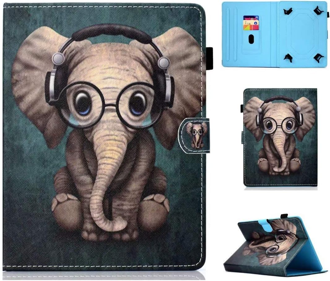 Universal Case for 9-10.5" Tablet, Leather Case Stand Cover with Card Slot for Huawei MediaPad T3/T5 10,iPad 2018, Galaxy Tab E 9.6/Tab A 10.1, Lenovo Tab 4 10/TB-X103F (Elephant)