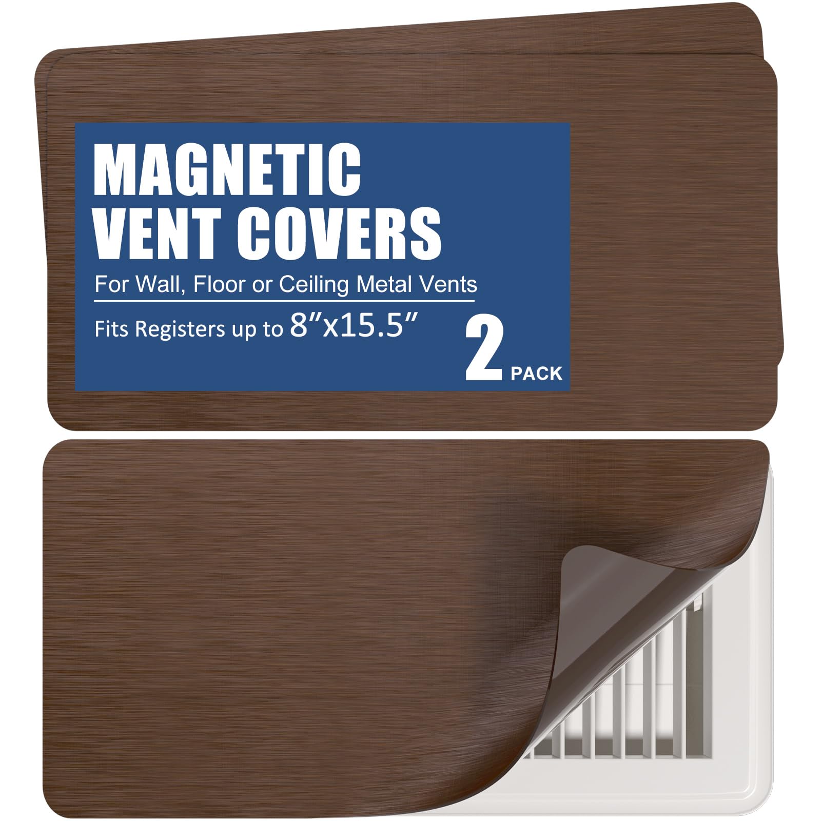 Photo 1 of BEWAVE High Strength Magnetic Vent Covers for Home Ceiling, Metallic Air Vent Covers for Floor, Wall, Ceiling Steel Registers, RV, HVAC and AC, 8" x 15.5", Set of 2