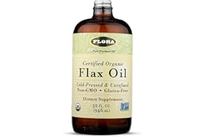 Flora - Flax Oil - Cold-Pressed, Unrefined, Organic Flax Seed Oil - Contains Omega-3 & Omega-6 - Non-GMO & Gluten-Free - Keep Chilled - 32 fl. oz. Amber Glass Bottle