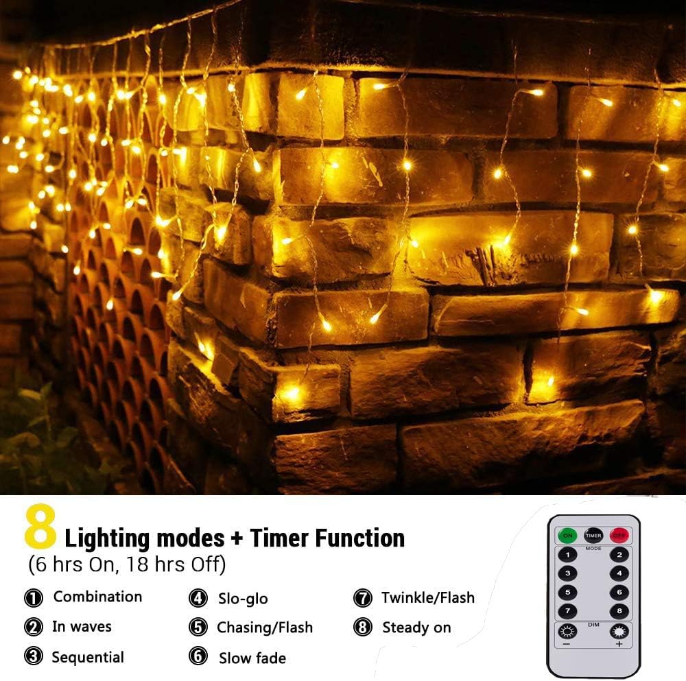 CORST 10M 400LED Outdoor Curtain Roof Lights for Eaves,Window Waterfall Icicle Light Plug in Connectable with Remote Timer for Outside Ceiling Gazebo Decor(Warm White) - Image 5