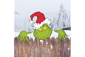 SARYBEI Christmas Fence Peeker ﻿Christmas Decorations - Cute ﻿Green Xmas Yard Signs with Stakes - Xmas Tree Topper for Tree Decorations Indoor Outdoor Party Supplies