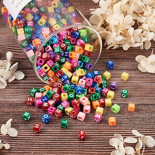 1000pcs Acrylic Enamel Alphabet Cube Beads Mixed Colors Plastic