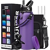 40oz Vacuum Stainless-Steel Water Bottles with Straw & Spout Lids, Leakproof Sports Metal Water Bottle Keeps Ice Cold-48Hrs Hot-24Hrs, Wide-mouth Water Bottle for Fitness Camping Running