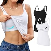 V FOR CITY Shelf Bra Camisole Tops for Women Adjustable Double Spaghetti Straps Tank Tops Cotton Yoga Cami Shirt 2 Pack