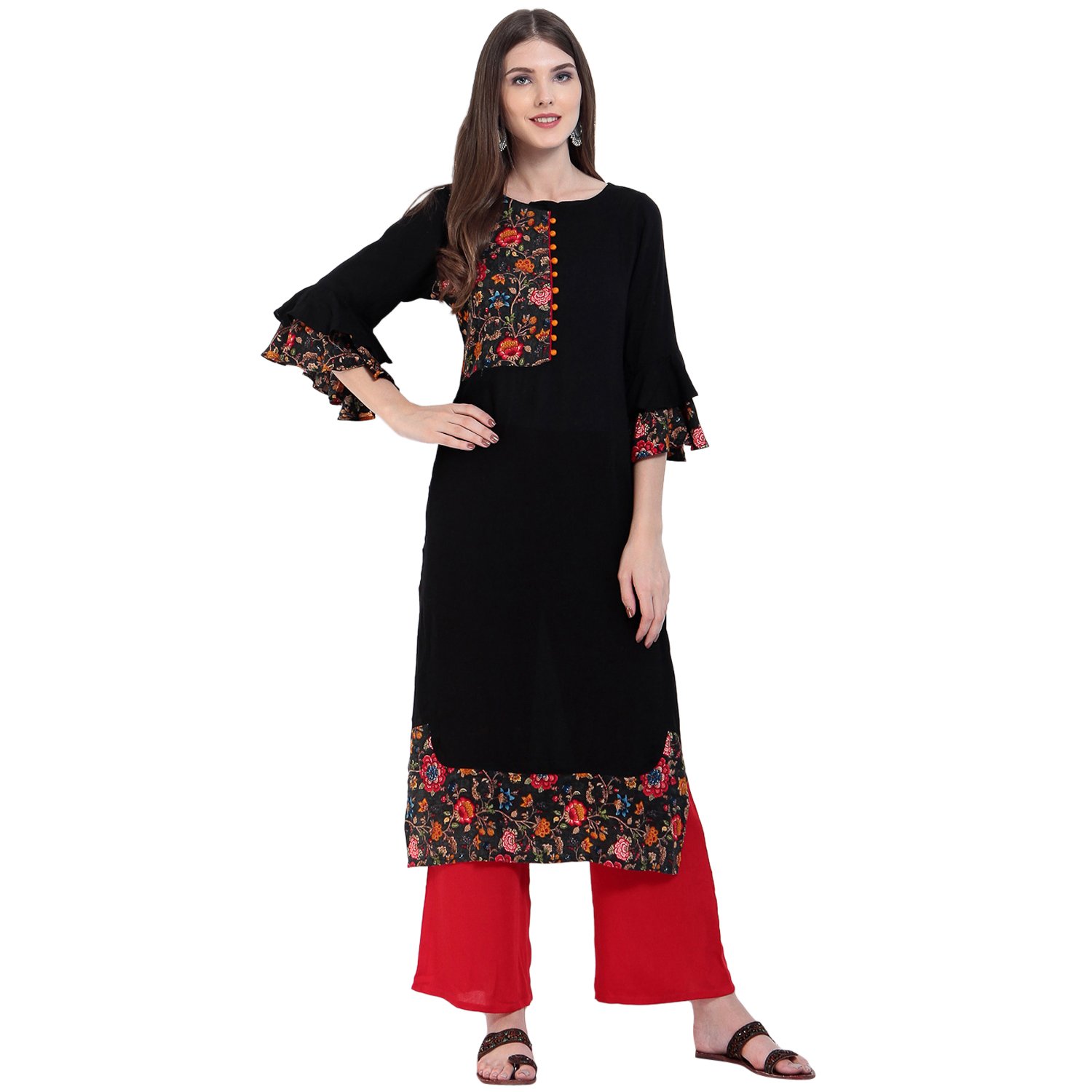 ives grey viscose rayon straight floral print kurti for women