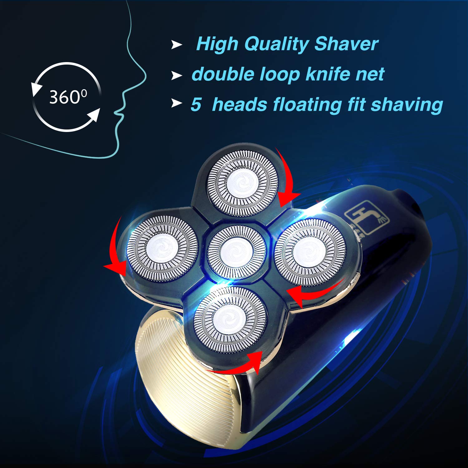 Electric Rotary Shaver Wet Dry, Beautlinks 5 Head USB Rechargeable Electric Razors for Men with Cleaning Nose Hair Face Cordless Beard Trimmer