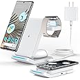 3 in 1 Foldable Wireless Charger for Google Pixel Watch 1, Fast Charger Stand for Pixel Buds Pro/2 and Pixel 9 Pro/XL/9/8a/8 Pro/8/7 Pro/7a/7/6/Pro (Not for Pixel Watch 3/2) with QC Adapter, White