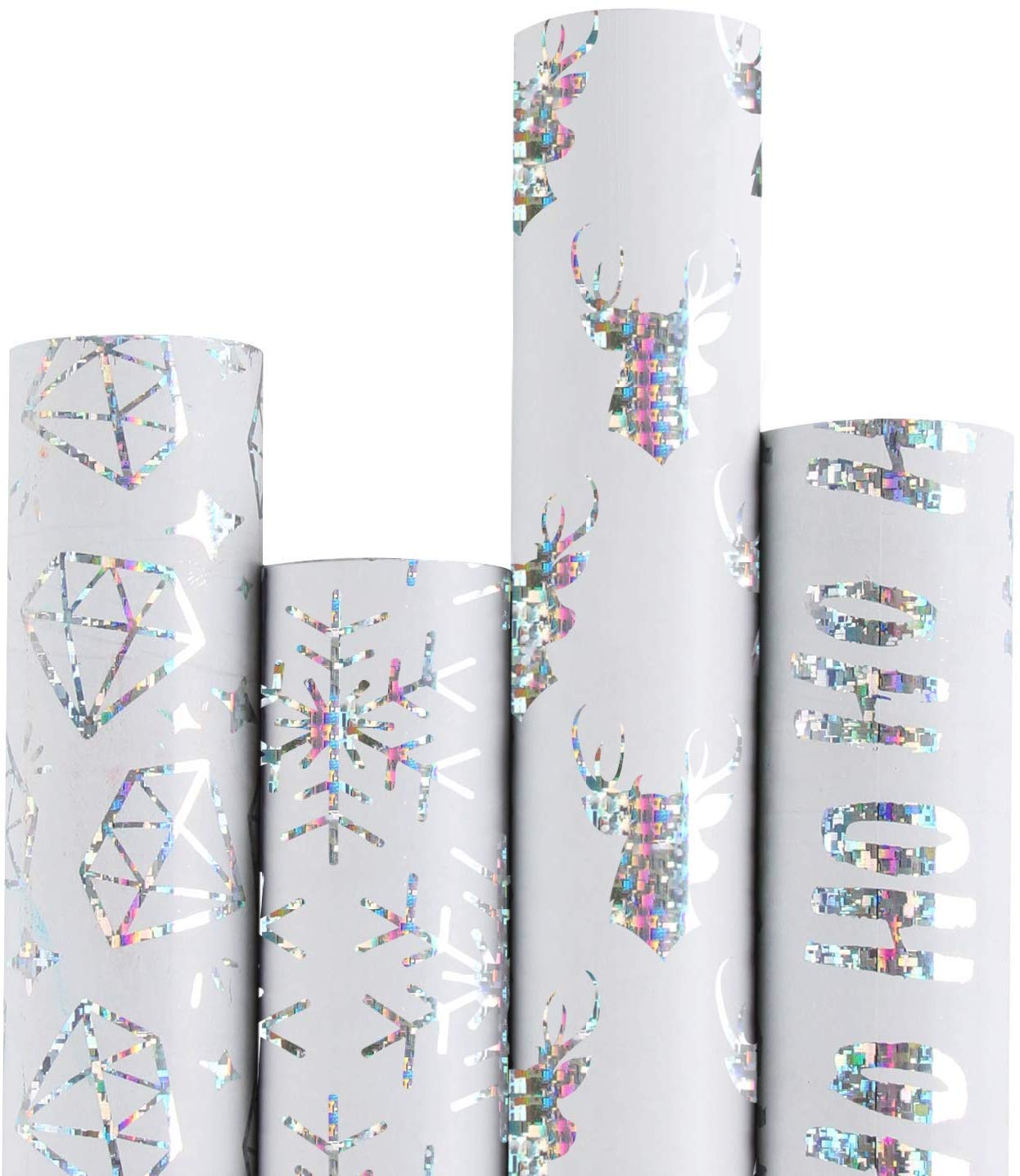 RUSPEPA Christmas Wrapping Paper Roll - White Paper With Silver Shiney Pattern Perfect for Christmas - 4 Roll - 76cm X 305cm Per Roll — image 1