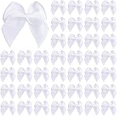 60PCS Tinkrstuff White Mini Bows for Crafts, 1" Fabric Small Bows for Decoration,Satin Ribbon Tiny Bow for Clothes Ornament, Cute Christmas Tree Bows &Thanksgiving Gifts Party Cake Balloon Decor